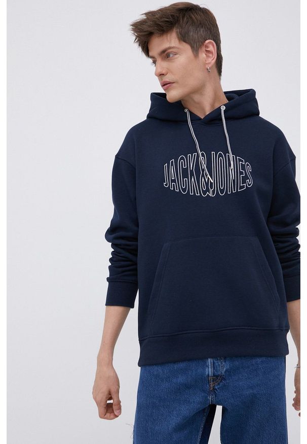Jack & Jones - Bluza. Okazja: na co dzień. Typ kołnierza: kaptur. Kolor: niebieski. Materiał: dzianina. Styl: casual