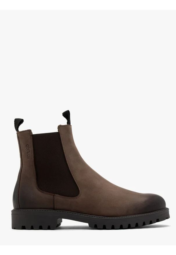 Ryłko - Nubukowe sztyblety męskie na traktorowej podeszwie. Kolor: brązowy. Materiał: nubuk. Szerokość cholewki: normalna. Styl: street