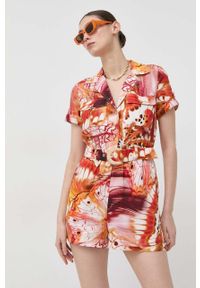 Guess kombinezon lniany kolor pomarańczowy. Okazja: na co dzień. Kolor: pomarańczowy. Materiał: len. Długość: krótkie. Styl: casual #1