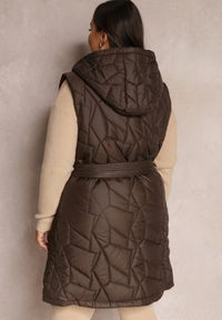 Renee - Brązowa Kamizelka Pikowana z Paskiem Maasho. Okazja: na co dzień. Kolekcja: plus size. Kolor: brązowy. Materiał: jeans, materiał. Długość rękawa: długi rękaw. Długość: długie. Wzór: aplikacja, gładki, jednolity. Styl: casual #3