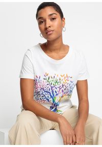 bonprix - T-shirt z nadrukiem, bawełna organiczna. Kolor: biały. Materiał: bawełna. Wzór: nadruk
