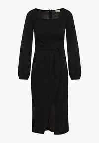 Born2be - Czarna Koktajlowa Sukienka z Kopertowym Dołem i Ściągaczami przy Rękawach Felilena. Kolor: czarny. Sezon: wiosna, lato. Typ sukienki: kopertowe. Styl: wizytowy #7