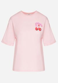 Born2be - Różowy T-shirt z Bawełną Cyrkoniami i Motywem Wiśni Linmira. Okazja: na co dzień. Kolor: różowy. Materiał: bawełna. Styl: casual, elegancki #3