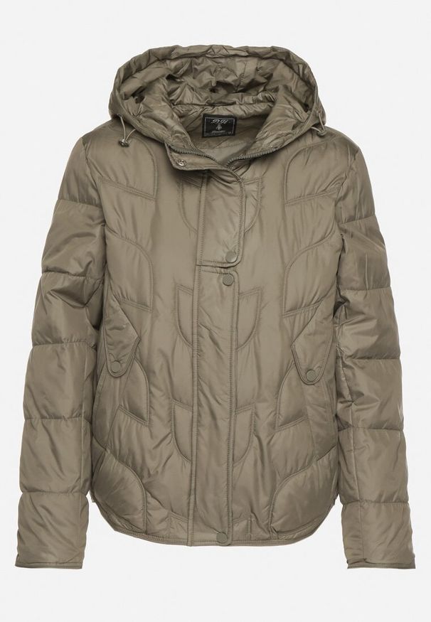 Born2be - Jasnozielona Przejściowa Kurtka z Oryginalnym Pikowaniem i Kapturem Aruvitte. Okazja: na co dzień, na spacer. Kolor: zielony. Materiał: jeans, poliester. Styl: casual