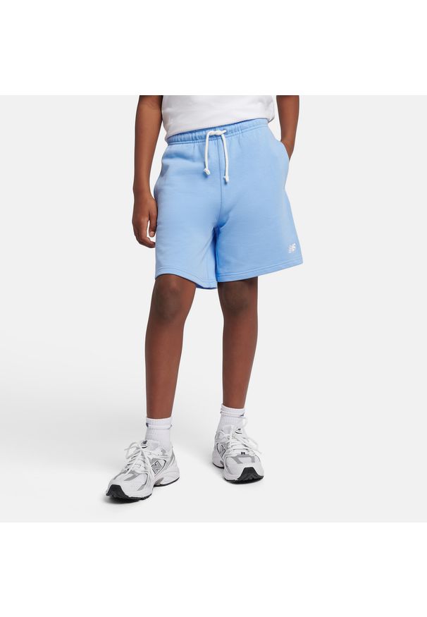 Spodenki dziecięce New Balance LAKB0008ELE – niebieskie. Kolor: niebieski. Materiał: bawełna. Styl: sportowy