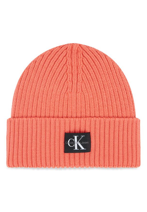 Calvin Klein Jeans Czapka Monogram K60K611030 Koralowy. Kolor: pomarańczowy. Materiał: wełna, materiał