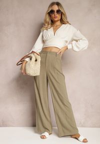 Renee - Ciemnozielone Szerokie Spodnie High Waist z Lnu i Wiskozy Apoises. Okazja: na co dzień. Stan: podwyższony. Kolor: zielony. Materiał: len, wiskoza. Długość: długie. Sezon: lato. Styl: elegancki, casual #5