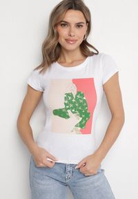 Born2be - Biały Bawełniany T-shirt z Ozdobnym Nadrukiem Setonisea. Okazja: na co dzień. Kolor: biały. Materiał: bawełna. Wzór: nadruk. Styl: casual