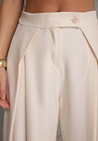 Renee - Beżowe Garniturowe Spodnie High Waist Wide Leg z Zakładkami w Pasie Philisia. Stan: podwyższony. Kolor: beżowy. Styl: elegancki #7