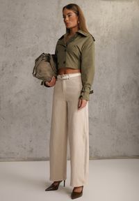 Renee - Beżowe Szerokie Jeansy Bawełniane High Waist Fyrlyss. Okazja: na co dzień. Stan: podwyższony. Kolor: beżowy. Styl: casual, elegancki #3