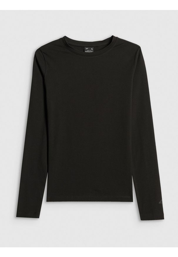 4f - 4F Longsleeve slim gładki damski - czarny XS. Okazja: na co dzień. Kolor: czarny. Materiał: dzianina, elastan, bawełna. Długość rękawa: długi rękaw. Wzór: gładki. Styl: casual, klasyczny