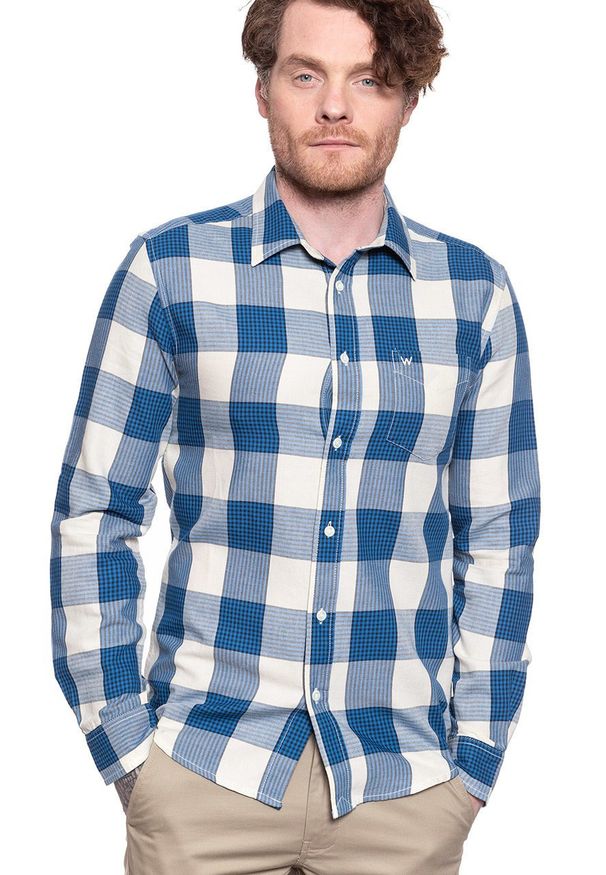Wrangler - KOSZULA MĘSKA WRANGLER LS 1PKT BUTTON DOWN CERULEAN BLUE W5A34SXVT 112130013. Typ kołnierza: button down