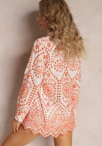 Renee - Różowy 2-Częściowy Komplet z Bawełny w Modny Print Koszula i Szorty na Gumkę Anneliette. Kolor: pomarańczowy. Materiał: bawełna. Wzór: nadruk #4