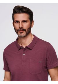 Ombre Clothing - Klasyczna koszulka polo z bawełnianej dzianiny – bordowa V6 - Rozmiar: XL. Okazja: na co dzień. Typ kołnierza: polo. Kolor: czerwony. Materiał: bawełna, dzianina. Styl: klasyczny