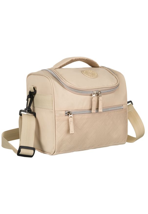 Praktyczna kosmetyczka podróżna z tkaniny syntetycznej w beżowym kolorze - Peterson. Kolor: beżowy. Materiał: tkanina, syntetyk