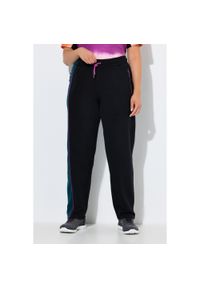 ULLA POPKEN - Damskie Spodnie dresowe bloki kolorów kieszenie zapinane na zamek elastyczny pas. Kolekcja: plus size. Kolor: czarny. Materiał: poliester, bawełna, materiał. Sport: joga i pilates #1