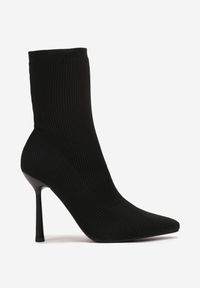 Renee - Czarne Botki na Szpilce ze Skarpetkową Cholewką Olola. Nosek buta: otwarty. Kolor: czarny. Materiał: materiał. Szerokość cholewki: normalna. Sezon: wiosna, jesień. Obcas: na szpilce. Wysokość obcasa: średni #5