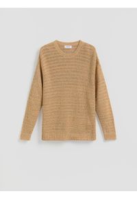 Reserved - Ażurowy sweter - warm olive. Materiał: wiskoza, dzianina. Wzór: ażurowy #1