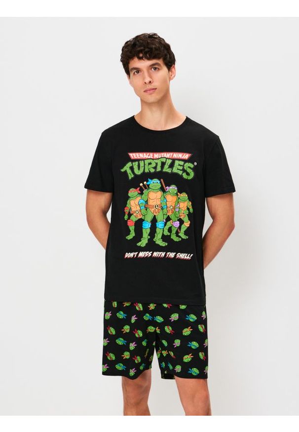 Sinsay - Bawełniana piżama dwuczęściowa Teenage Mutant Ninja Turtles - czarny. Kolor: czarny. Materiał: bawełna