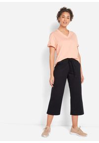 bonprix - Spodnie dresowe z bawełny organicznej, dł. do łydki. Kolor: czarny. Materiał: dresówka, bawełna
