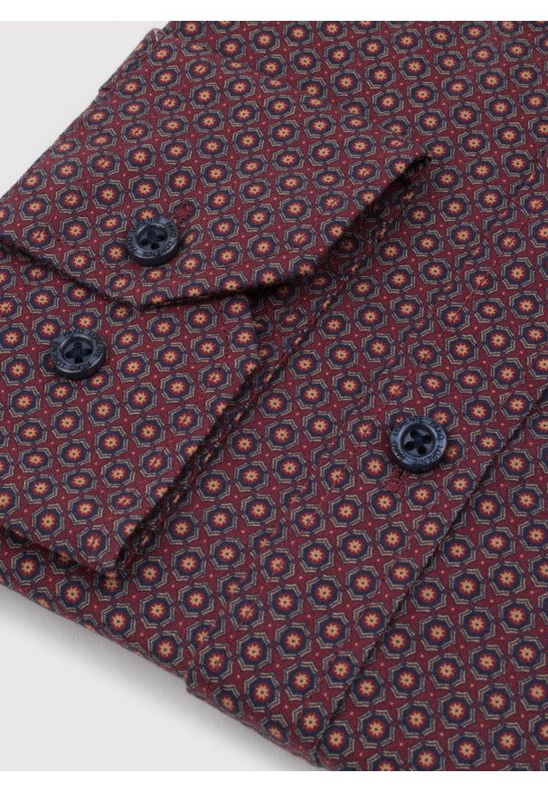 Pako Lorente - PAKO LORENTE - Bordowa koszula w geometryczny wzór. Kolor: czerwony. Materiał: elastan, bawełna. Długość rękawa: długi rękaw. Długość: długie. Wzór: geometria. Sezon: jesień