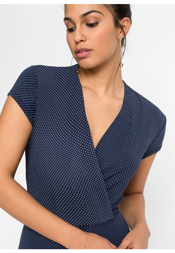 bonprix - Sukienka midi z mieszanki wiskozy. Kolor: niebieski. Materiał: jersey, wiskoza. Typ sukienki: kopertowe. Długość: midi