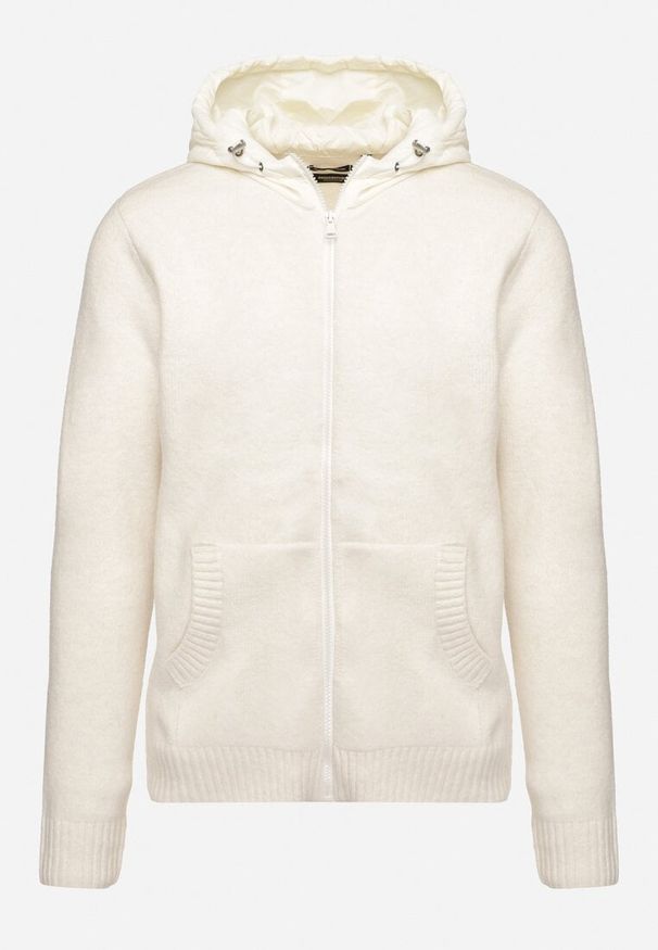 Born2be - Beżowy Kardigan z Kapturem z Dzianiny z Wiskozą Zapinany na Suwak Etalitia. Okazja: na co dzień, do pracy, na spacer. Typ kołnierza: kaptur. Kolor: beżowy. Materiał: wiskoza, dzianina. Styl: klasyczny, casual, elegancki