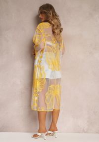 Renee - Żółta Przezroczysta Narzutka z Haftem i Wiązaniem w Pasie Miri. Kolor: żółty. Wzór: haft. Styl: boho #4
