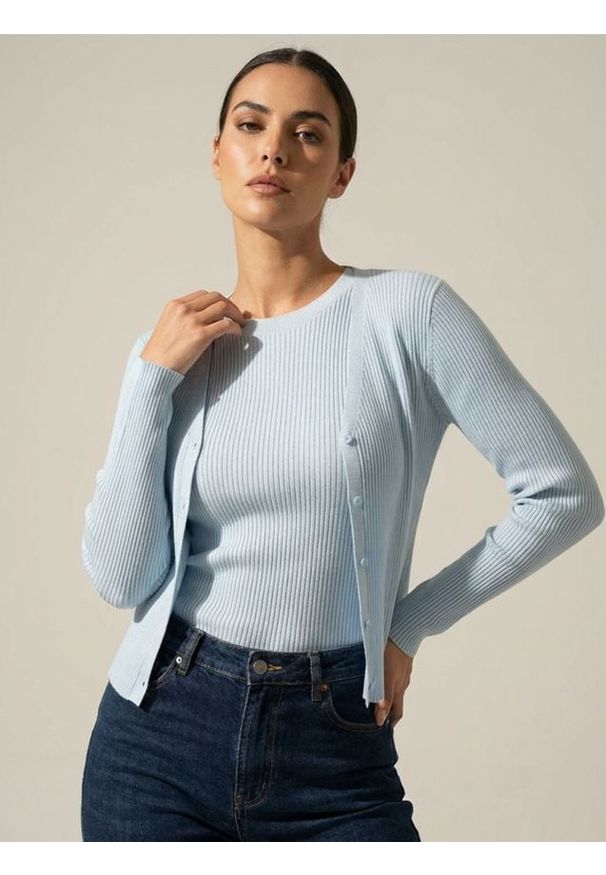 Sinsay - Prążkowany kardigan zapinany na guziki - niebieski. Kolor: niebieski. Materiał: prążkowany