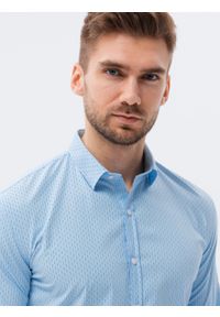 Ombre Clothing - Koszula męska z długim rękawem w drobny wzór REGULAR FIT - błękitna V4 K629 - XL. Kolor: niebieski. Materiał: poliester, elastan, bawełna. Długość rękawa: długi rękaw. Długość: długie. Wzór: nadruk #1