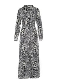 Born2be - Szaro-Granatowa Sukienka Adolia. Kolor: szary. Długość rękawa: długi rękaw. Wzór: motyw zwierzęcy. Typ sukienki: koszulowe. Długość: maxi #5