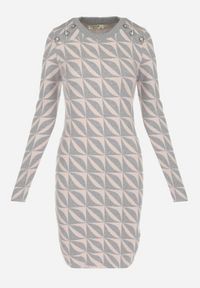 Born2be - Jasnoróżowa Sukienka Dzianinowa w Geometryczny Wzór Hynnee. Kolor: różowy. Materiał: dzianina. Wzór: geometria. Długość: mini #5