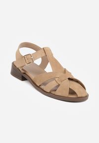 Renee - Ciemnobeżowe Sandały VICES Typu Fisherman Cananassa. Okazja: na co dzień. Zapięcie: pasek. Kolor: beżowy. Materiał: jeans, len. Wzór: paski. Sezon: lato. Styl: casual, elegancki #8