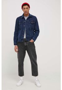 Wrangler Kurtka jeansowa męska kolor granatowy przejściowa. Okazja: na co dzień. Kolor: niebieski. Materiał: jeans. Styl: casual