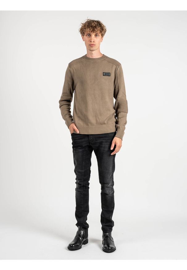 Les Hommes Sweter | LKK122-607U | Motorcycle Jumper | Mężczyzna | Beżowy. Okazja: na co dzień. Kolor: beżowy. Materiał: bawełna. Styl: casual