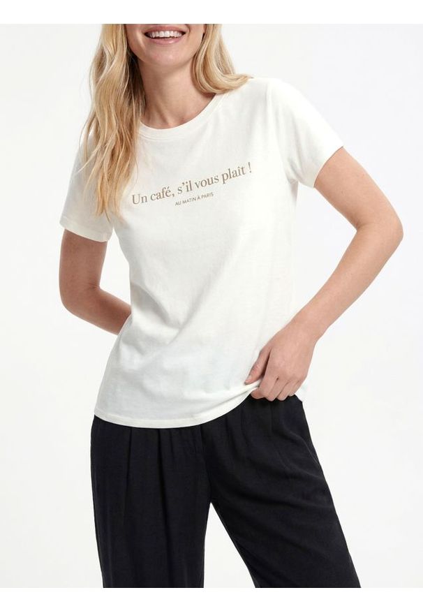 Reserved - T-shirt z nadrukiem - biały. Kolor: biały. Materiał: bawełna, dzianina. Wzór: nadruk. Styl: klasyczny