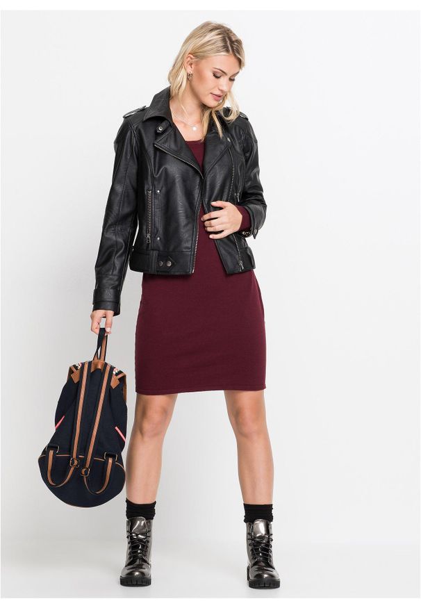 bonprix - Sukienka dzianinowa. Kolor: czerwony. Materiał: dzianina