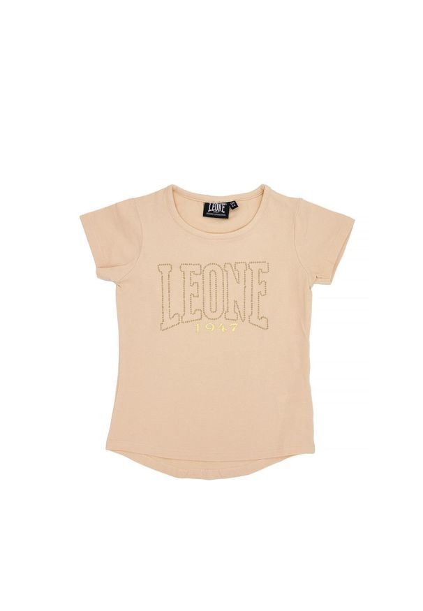LEONE 1947 APPAREL - Dziewczęcy T-shirt z krótkim rękawem i dużym logo Chic Boxing. Kolor: beżowy. Długość rękawa: krótki rękaw. Długość: krótkie. Sport: joga i pilates