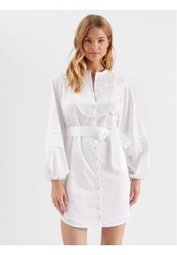 Guess Sukienka koszulowa Tina W3GK0C WAF10 Biały Regular Fit. Kolor: biały. Materiał: satyna. Typ sukienki: koszulowe