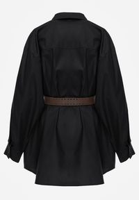 Renee - Czarna Bawełniano-Wiskozowa Koszula o Długim Kroju Oversize z Paskiem Tethys. Okazja: na co dzień. Typ kołnierza: kołnierzyk klasyczny. Kolor: czarny. Materiał: wiskoza, bawełna. Długość: długie. Styl: casual, klasyczny #3