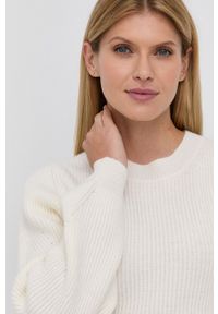 TwinSet - Twinset Sweter z domieszką wełny damski. Kolor: beżowy. Materiał: wełna. Długość rękawa: długi rękaw. Długość: długie