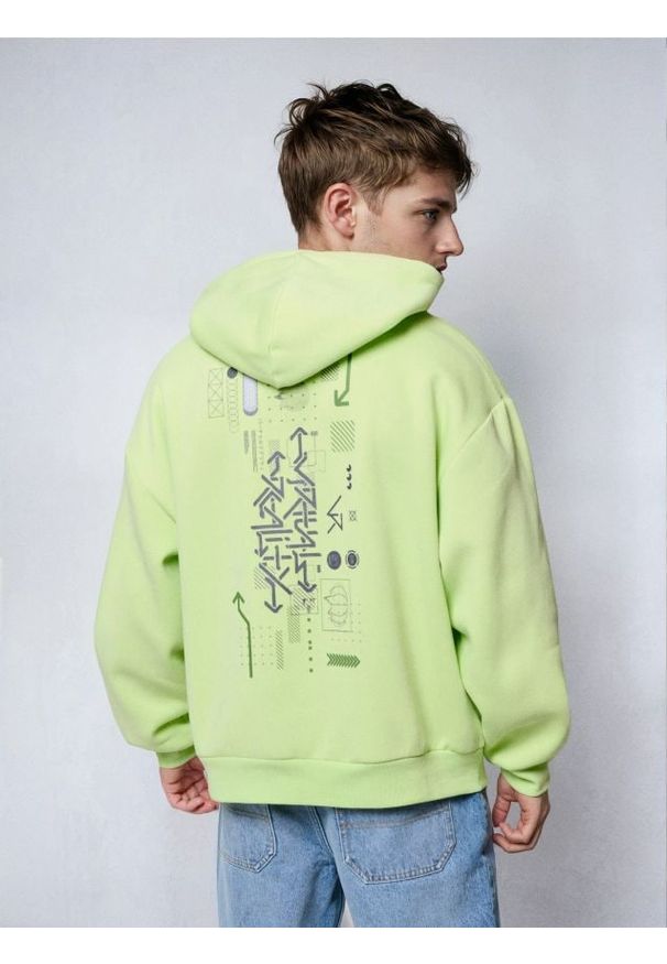 Sinsay - Bluza hoodie z nadrukiem - zielony. Kolor: zielony. Wzór: nadruk