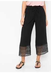 bonprix - Spodnie culotte z koronką. Kolor: czarny. Materiał: koronka. Wzór: koronka #1