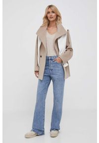 Calvin Klein Jeans sweter bawełniany kolor beżowy z półgolfem. Kolor: beżowy. Materiał: bawełna. Długość rękawa: długi rękaw. Długość: długie. Wzór: ze splotem #5