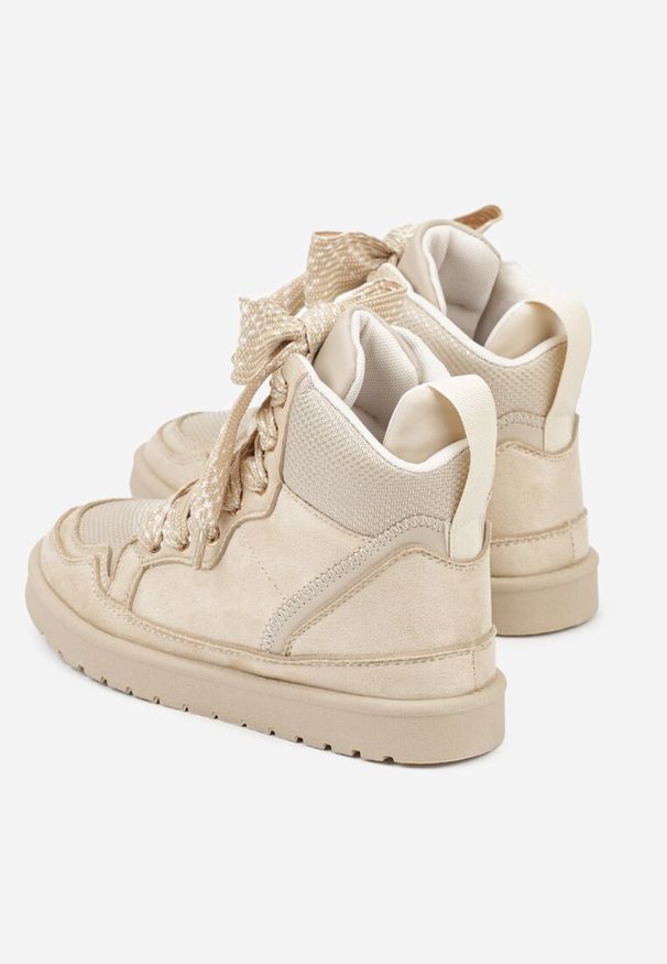 Born2be - Beżowe Sneakersy z Ozdobnymi Sznurówkami Eveslia. Okazja: na co dzień. Zapięcie: sznurówki. Kolor: beżowy. Materiał: jeans