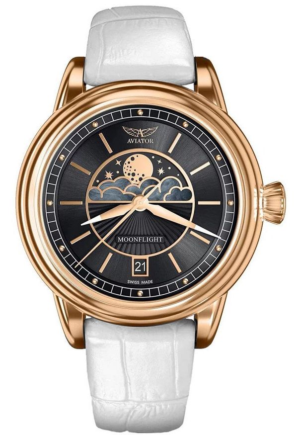 AVIATOR - Zegarek damski Aviator V.1.33.2.253.4WM biały. Kolor: biały