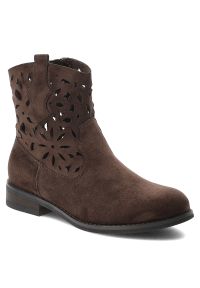 Botki damskie Vinceza, cholewka z materiału ażurowa z zamkiem z boku na płaskiej podeszwie, brązowe, 39997. Zapięcie: zamek. Kolor: brązowy. Materiał: materiał. Szerokość cholewki: normalna. Wzór: ażurowy. Obcas: na płaskiej podeszwie #1