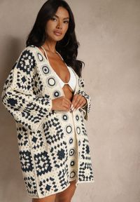 Renee - Granatowy Ażurowy Kardigan z Bawełny Melionaia. Okazja: na co dzień. Kolor: niebieski. Materiał: bawełna. Wzór: ażurowy. Styl: casual #3