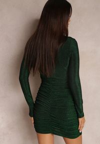 Renee - Zielona Sukienka Marszczona z Metaliczną Nicią Favimia. Kolor: zielony. Materiał: dzianina. Sezon: zima #5