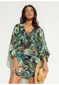 bonprix - Sukienka tunikowa plażowa z szyfonu. Okazja: na plażę. Kolor: czarny. Materiał: szyfon